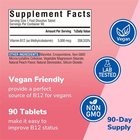 Vitamin B12 Sublingual 5000 mcg, Methylcobalamin
