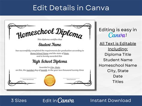 Printable Homeschool Diploma Template | Editable High School Diploma ...