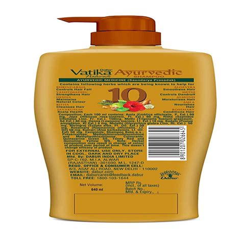 Buy DABUR VATIKA AYURVEDIC SHAMPOO, 640ML : POWER OF DUS POSHAN FOR 10 ...
