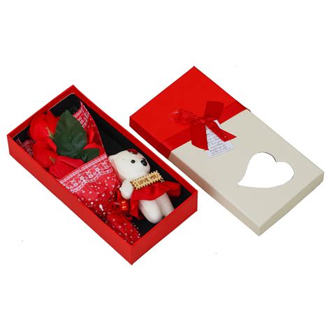 Red Roses Bouquet and White & Red Teddy Bear Valentine's Rectangle Sha ...
