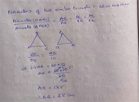 The perimeters of two similar triangles ABC and PQR are respectively 60 ...