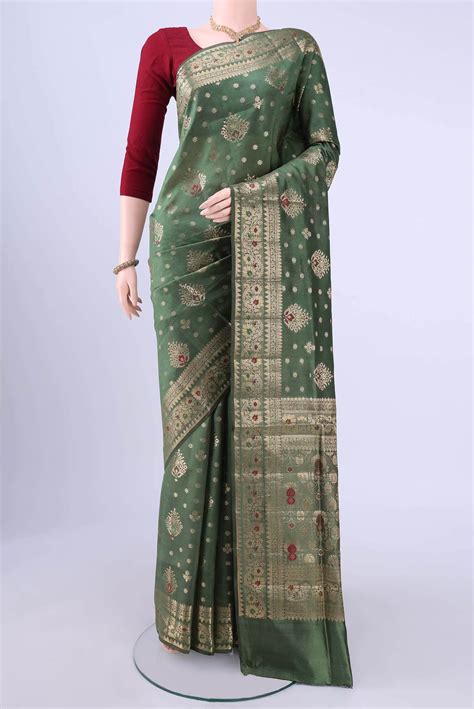 Sage Green Banarasi Silk Saree – Nalli Silk Sarees Pvt Ltd