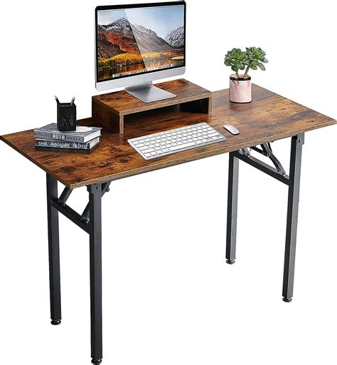 Buy 43.3'' Folding Computer Desk with Extra Monitor Stand Riser, Home ...