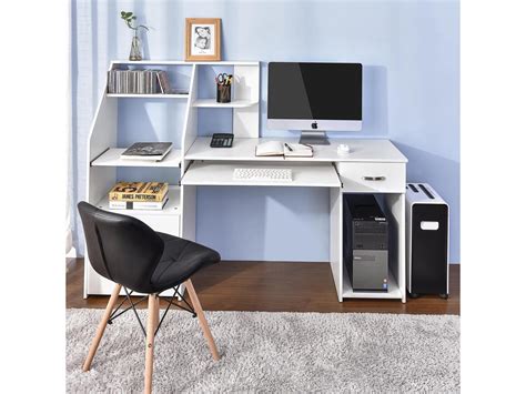 Computer Desk: Multi Functional White Shining Computer Desk With Extra ...