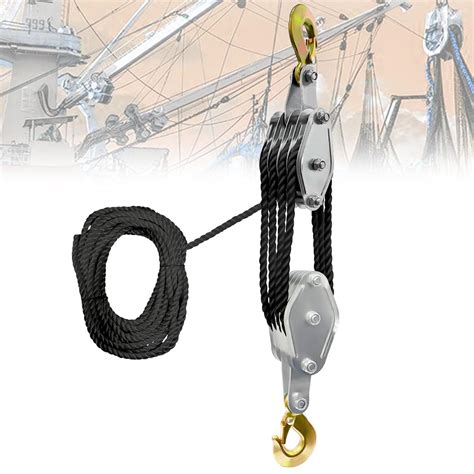 YATOINTO Rope Hoist Pulley System, 4400LB Pulley Block and Tackle, 8:1 ...