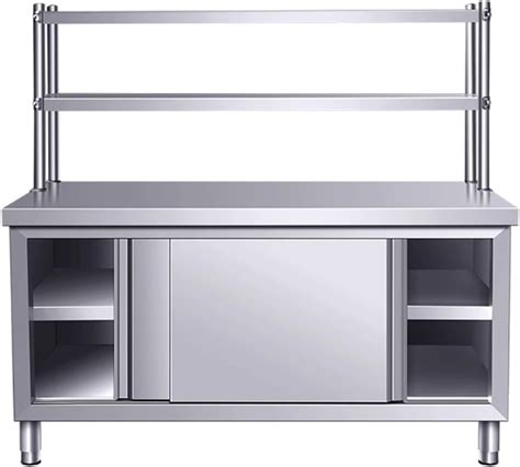 Amazon.com: AYHARYLH Steel Table with Cabinet,Kitchen Work Table with ...