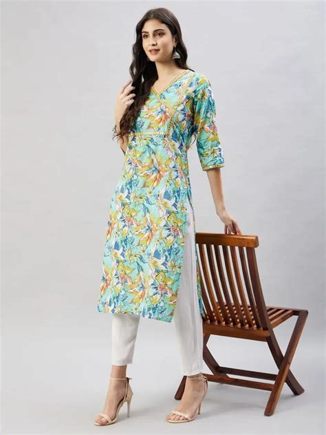 Light Blue Cotton Kurta for Women and Girls – WineRed