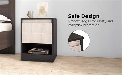 Nilkamal Riva Night Stand | Wooden Bed Side Table with 2 Drawers and an ...