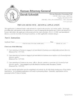 Fillable Online ag ks PRIVATE DETECTIVE RENEWAL APPLICATION Part I ...