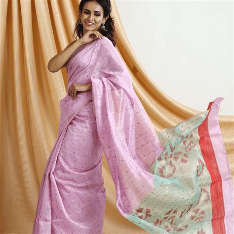 Baby pink colour matka silk sequins handwoven jamdani saree – Tamal ...