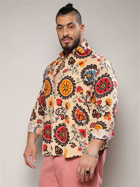 Plus Size Men's Multicolour Retro Blossom Shirt (3XL - 6XL) | Instafab Plus