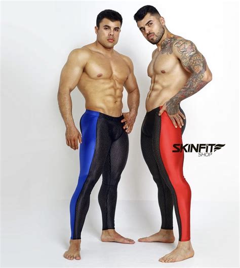 Men's Skinfit Red Black Mesh Shiny Spandex Tights Compression Pants ...