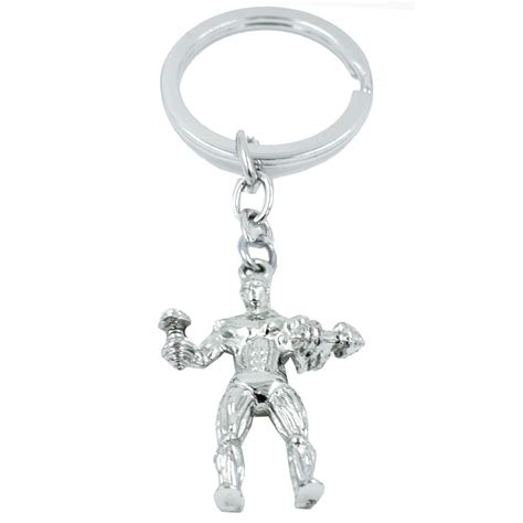 Faynci Metal Silver Black Weight Lifting Bodybuilding Keyring Charm ...