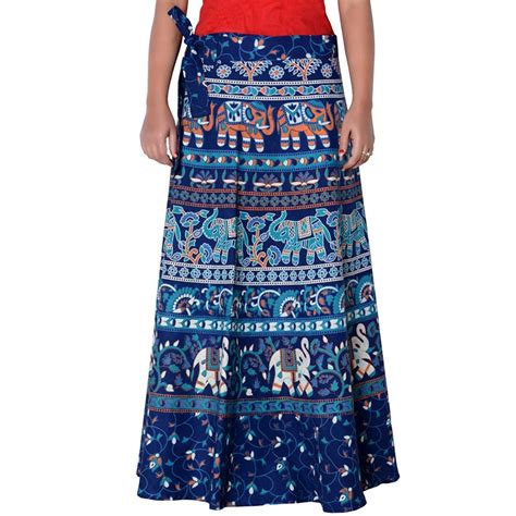 Buy Kamngari Paridhan Women's Jaipuri Print Long Wrap Around Skirt ...
