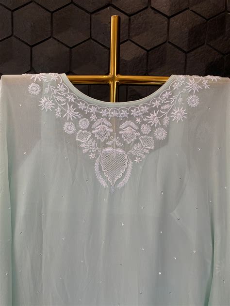Aqua Georgette Chikankari Kaftan