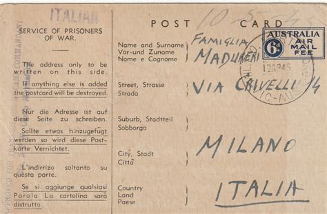 1945 AUSTRALIA - ITALY…WW2 ITALIAN POW… [20771] - Mike White UK Postal ...