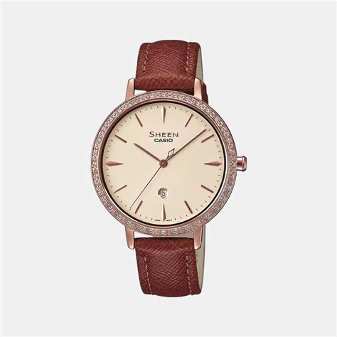 Casio Sheen Women Rose Gold Leather Watch SH229 – Just In Time