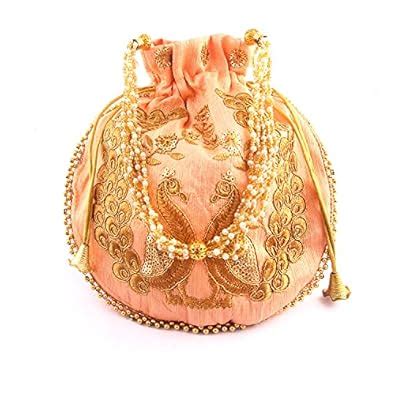 Indian Handicraft Women's Silk Ethnic Rajasthani Potli Bag , Baby Pink ...