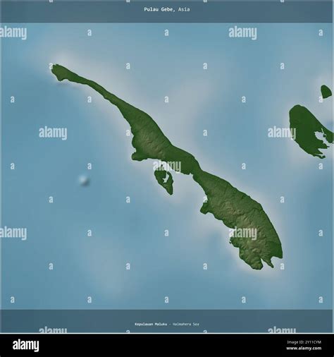 Pulau Gebe in the Halmahera Sea, belonging to Indonesia, cropped to square on a colored ...