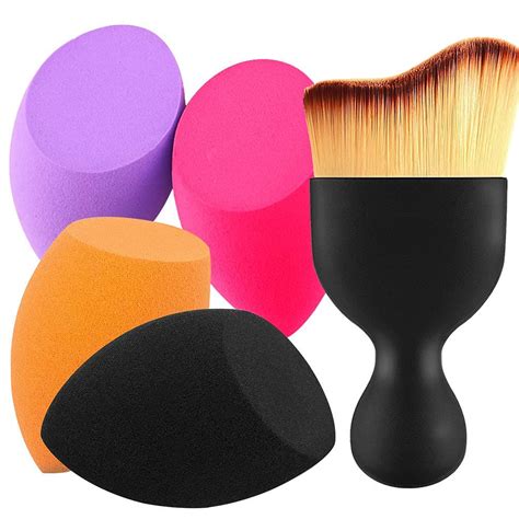 BEAKEY 4+1Pcs Makeup Sponges with Contour Brush, Flawless Foundation ...