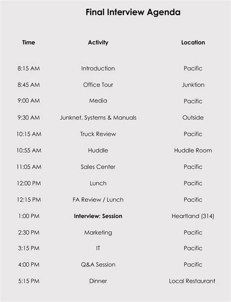 Interview Schedule Template PDF 的图像结果