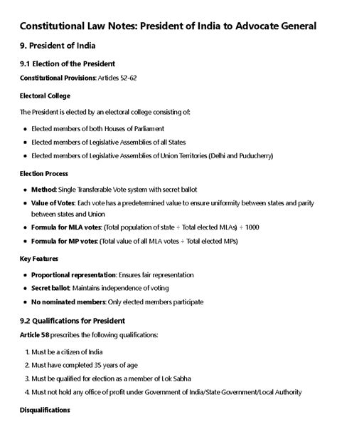 Constitutional Law Notes: President to Advocate General Overview - Studocu