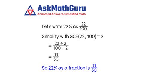 What is 22 percentage as a fraction | Percent as a fraction in simplest ...