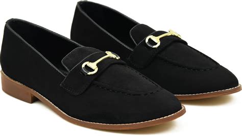 Black Suede Leather Brown Sole Golden Buckle Formal Loafer Shoes V5004 ...