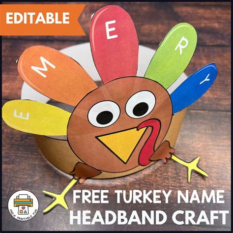 Free Turkey Name Headband Craft for Preschoolers - Editable - Pre-K ...