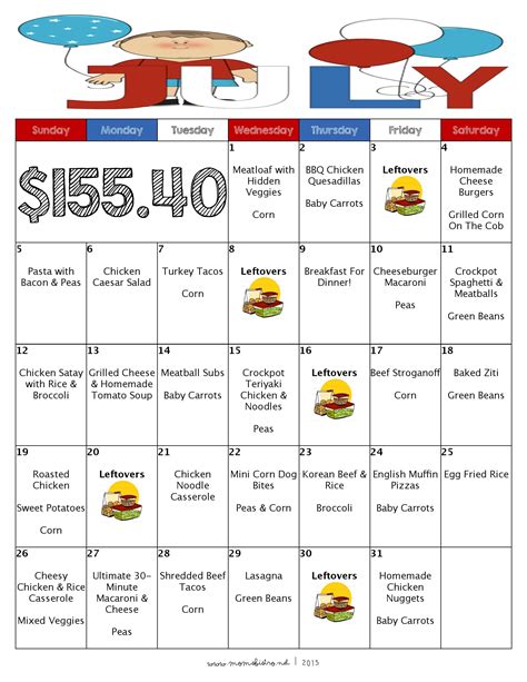 A Month Of Meals On A Budget | July 2015 Meal Plan | 31 Days of No Repeat, Kid-Friendly Dinners ...