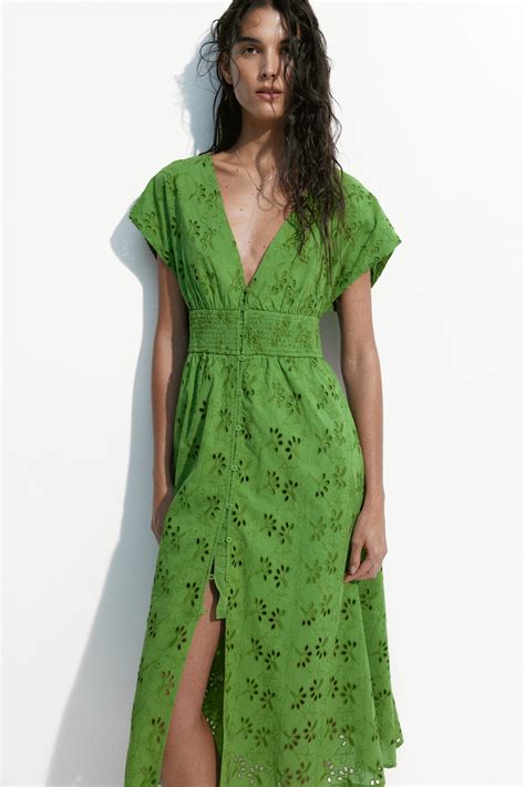 Women's Green Broderie-anglaise cotton dress | H&M IN