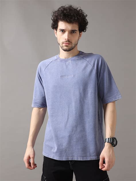 Blue Acid Wash Oversized T-Shirt for Men | VUDU