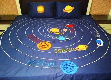 Kids Planet and Solar systemblue bedsheet King Size tc 400 : Amazon.in ...