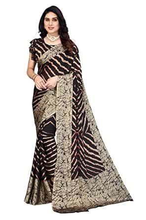 FABMORA Women's Designer Chevron Printed Chiffon Saree With Blouse ...