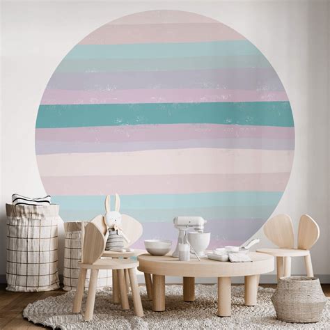 Round wall mural Uplusmestudio - Coloured Stripes - non self-adhesive ...