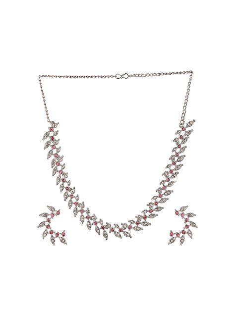 Rhodium-Plated American Diamond Studded Jewellery Set