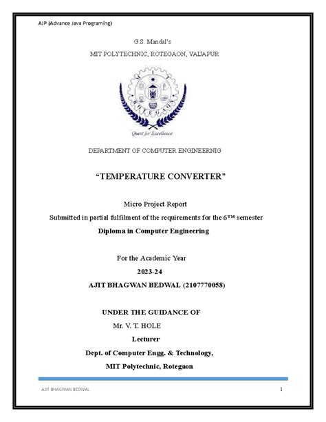 AJP Micro Project Report: Temperature Converter Application (22320 ...