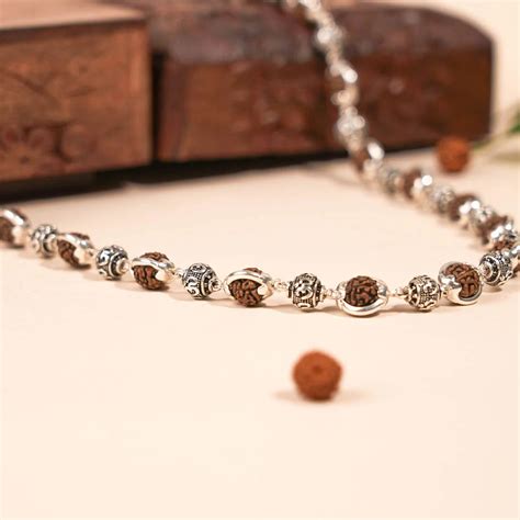 Rudraksha Capping Silver Mala (Om Beads) – Silverkaari