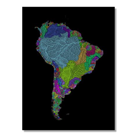 South America - River basin map, rainbow colours - Wall Art ...