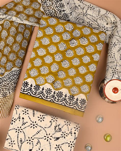 Premium Hand Block Sanganeri Print Cotton Suit With Chiffon ...
