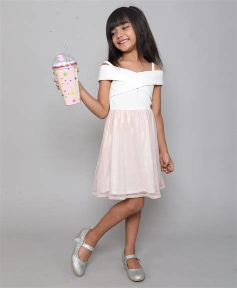 Shop girlss White & Amp; Gold Off Shoulder Singlet Party Dress Online ...