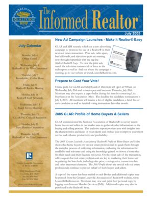 Fillable Online July Calendar 2005 GLAR Profile of Home Buyers ...