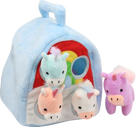 Amazon.com: Hopearl Unicorn Plush Rainbow Bag with 4 Baby Unicorns ...