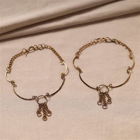 Yellow Handmade Molded Brass Anklet (Pair)