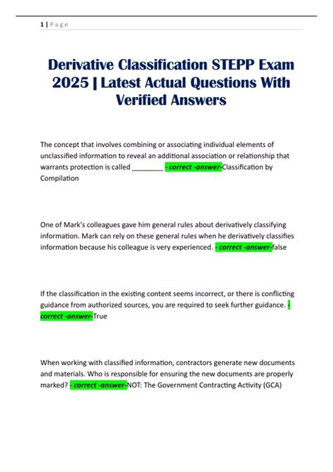 Derivative Classification STEPP Exam 2025 | Latest Actual Questions ...