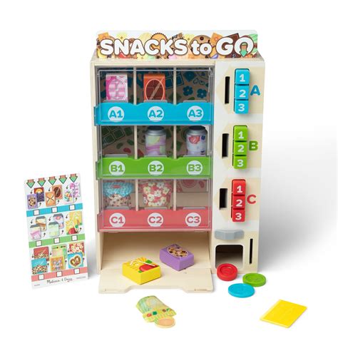 Melissa & Doug Wooden Vending Machine Play Set, Sort & Stock Toy Food ...