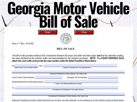 Printable Vehicle Bill Of Sale Free
