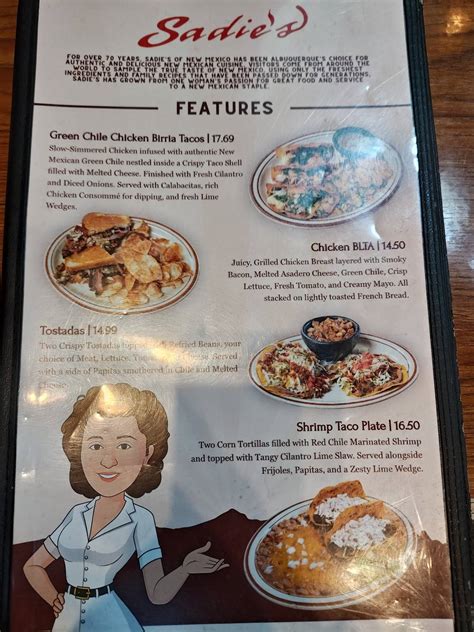 Menu at Sadie's of New Mexico restaurant, Los Ranchos de Albuquerque ...