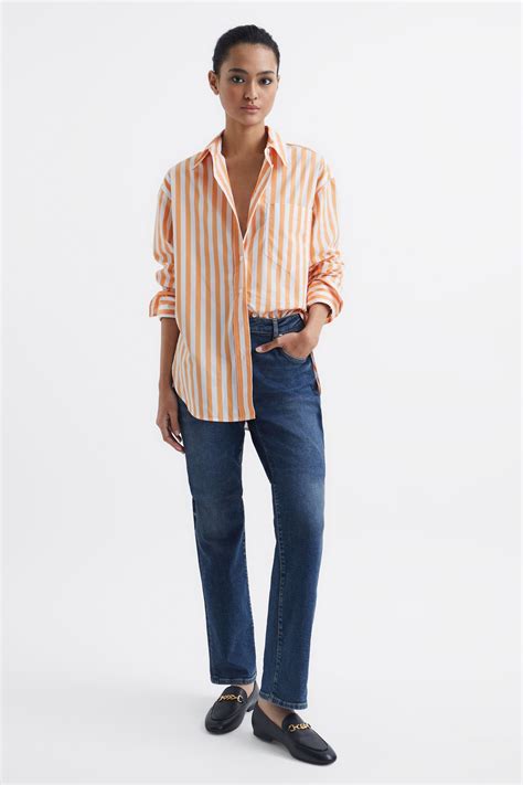 Reiss Relaxed Fit Striped Cotton Shirt in Orange/White - REISS ...