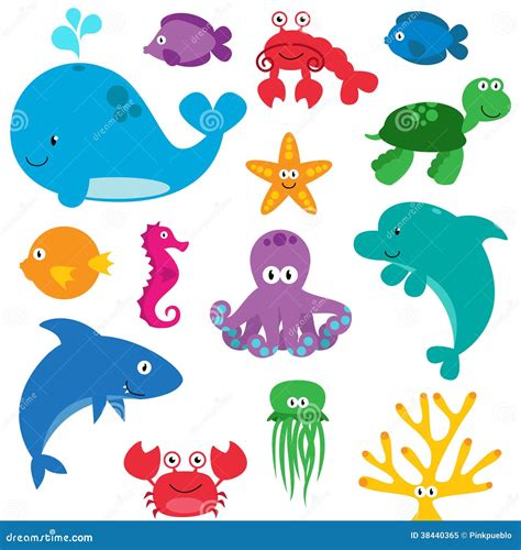 Vector Set of Cute Sea Creatures Stock Vector - Illustration of fish ...